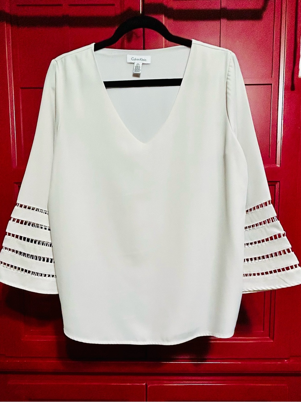 Calvin Klein white V-Neck Bell Sleeve Blouse